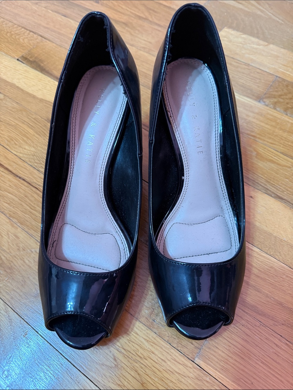 Kelly & Katie Black Patent Peep-Toe Heels